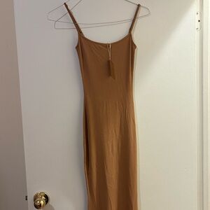 Skims Jersey Rib Camel Maxi Dress